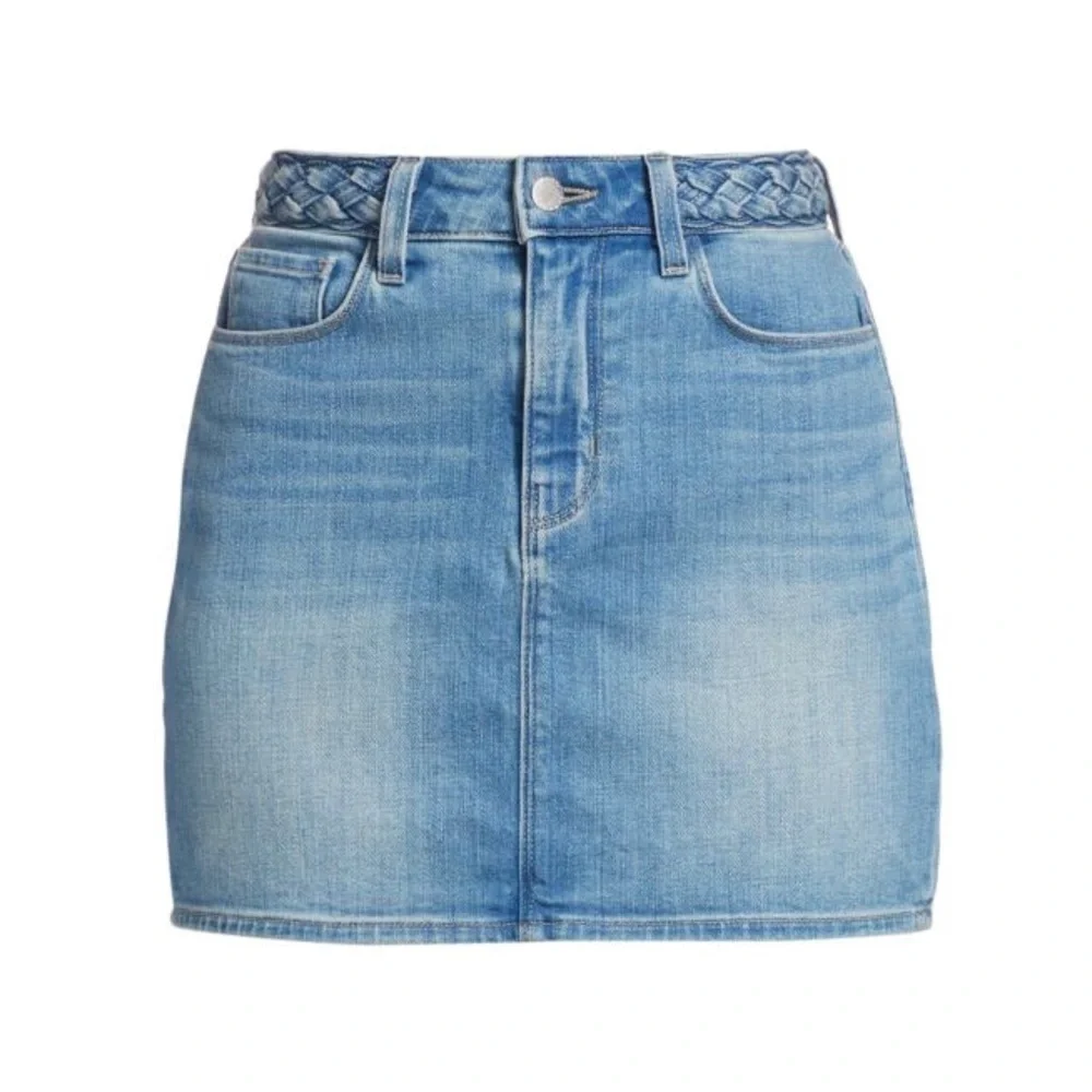 NWT L'AGENCE 90s Braided High Waist Distressed Stretch Denim Mini Jean Skirt‎ 31